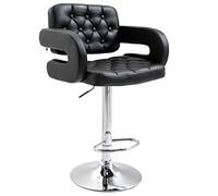 HOMCOM Sgabello da bar girevole a 360°, sedia da bar regolabile in altezza con schienale, poggiapiedi e braccioli, seggiolone cucina, sala da pranzo, banco, nero