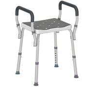 HOMCOM Sgabello Doccia in Alluminio, Sgabello Bagno ad Altezza Regolabile 57-69 cm con Braccioli, Sedia per Doccia Anziani 150 kg, Sedile per Vasca da Bagno con Piedini Antiscivolo, Grigio
