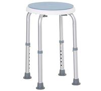 HOMCOM Sgabello da doccia Sedile da bagno regolabile in altezza 35,5-48,5 cm Sedia da doccia in alluminio girevole a 360° con piedini in gomma TPR antiscivolo max. 135 kg bianco e blu