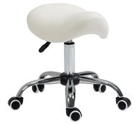 HOMCOM Sgabello da Lavoro a Sella con Ruote e Altezza Regolabile per Negozi Parrucchiere e Tattoo, 52x53x49-61cm Beige Aosom