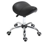 HOMCOM Sgabello da Lavoro a Sella con Ruote e Altezza Regolabile per Negozi Parrucchiere e Tattoo, Sgabelli Imbottiti 52x53x49-61cm Nero
