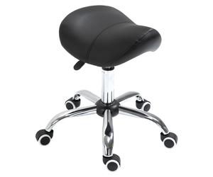 HOMCOM Sgabello da Lavoro a Sella con Ruote e Altezza Regolabile per Negozi Parrucchiere e Tattoo, Sgabelli Imbottiti 52x53x49-61cm Nero