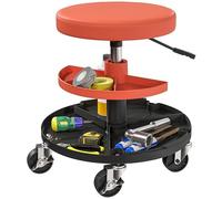 HOMCOM Sgabello da officina con rotelle, sgabello da meccanico con altezza regolabile 40-51 cm, 2 ripiani per attrezzi, sedile girevole, carico massimo 135 kg, giallo