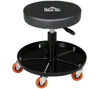 HOMCOM Sgabello da Officina con Ruote Altezza Regolabile Ø40x38-48cm Nero