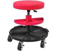 HOMCOM Sgabello da Officina con Ruote da 6 cm, Sgabello da Meccanico, Altezza Regolabile 40-51 cm, Sedile Imbottito Robusto con Vassoi Porta Utensili, capacità 135 kg, Rosso