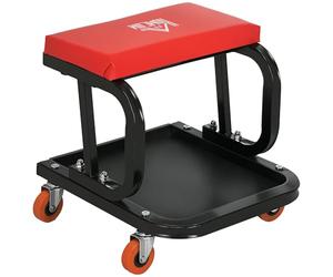 HOMCOM Sgabello da Officina con Ruote Sgabello da Lavoro 38x35x37cm Rosso