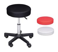 HOMCOM - Sgabello da Salone Sedia Girevole in Tessuto di Maglia Altezza Regolabile Nero/Rosso/Bianco