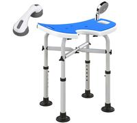 HOMCOM Sgabello Doccia Altezza Regolabile con Maniglione e Seduta Imbottita Blu