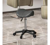 HOMCOM Sgabello Girevole a Sella con Ruote, Sgabello per Parrucchiere ed Estetista con Altezza Regolabile, Imbottito in Finta Pelle, Grigio Ideale per saloni di bellezza, parrucchieri, estetisti e stu