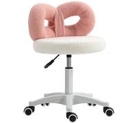 HOMCOM Sgabello Girevole ad Altezza Regolabile in Tessuto Bianco e Rosa