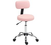 HOMCOM Sgabello girevole con schienale regolabile in altezza, sedia da salone con ruote, sedia girevole in ecopelle per tatuaggi, massaggi, trattamenti viso, spa, parrucchieri, rosa