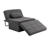 HOMCOM Sgabello Letto 4 in 1, Poltrona Letto Singolo Regolabile in 5 Posizioni con Cuscino, Pouf Imbottito in Tessuto Effetto Lino con Struttura in Metallo per Camera da Letto e Soggiorno, Grigio