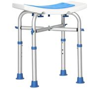 HOMCOM Sgabello per Doccia Altezza Regolabile Piedini Antiscivolo Blu | Telaio in Alluminio, Seduta Imbottita, Piedini a Ventosa