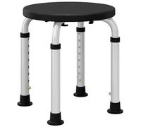 HOMCOM Sgabello da Doccia Girevole a 360° con Piedini Antiscivolo e Regolabile in Altezza su 8 Livelli, Sgabello per Doccia in Alluminio e PE, 32.5x41x35.5-54 cm, Nero
