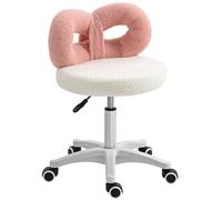 HOMCOM Sgabello per Parrucchiere ad Altezza Regolabile con Rotelle Girevoli e Schienale ad Arco, Sgabello Moderno in Tessuto Teddy, 50x50x63-77 cm, Bianco e Rosa
