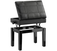 HOMCOM Sgabello per Pianoforte con Altezza Regolabile e Contenitore in Legno e Finta Pelle, 63x35x46-56cm, Nero