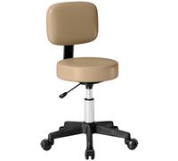 HOMCOM Sgabello Regolabile con Schienale 72-84 cm, 360° Girevole, per Ufficio e Salone, Marrone Chiaro Aosom Italy