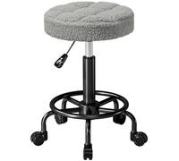 HOMCOM Sgabello rotondo girevole con ruote Altezza regolabile 50-66 cm Seduta imbottita in tessuto di pile per saloni officine Spa Massaggi Grigio