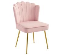 HOMCOM Shell Luxe - Sedia in velluto con gambe in metallo color oro, moderna sedia da toeletta per soggiorno, camera da letto, casa, ufficio, rosa