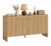 HOMCOM Sideboard 4 ante scanalate ripiano regolabile 147x40x77cm rovere | Mobile contenitore, push-to-open, stile moderno, ante scanalate, angoli arrotondati, buffet per sala da pranzo e cucina