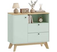 HOMCOM Sideboard con porta, 80 cm, verde chiaro e rovere | Credenza moderna, 2 cassetti, vano aperto, ripiano regolabile, soggiorno, sala da pranzo, cucina