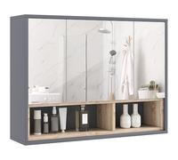 HOMCOM Specchiera Bagno a 3 Ante con Armadietto, Specchio Bagno Contenitore con 8 Scomparti, Mobile Bagno in MDF, 80x20x60 cm, Grigio