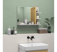 HOMCOM Specchiera Bagno con 4 Ripiani in Legno, Specchio da Bagno a Parete Moderno con Mensole, 45x15x58.5cm, Bianco