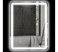 HOMCOM Specchio Bagno con Luce LED 60x80 cm, Specchio da Parete con 3 Colori Dimmerabile, Funzione Memoria, Antiappannamento, Interruttori Touch, in Vetro Temperato, IP44, Orizzontale/Verticale
