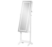 HOMCOM Specchio Portagioie a Figura Intera con Luce LED, Armadietto Portagioielli Autoportante con Inclinazione Regolabile e Serratura, Bianco