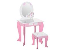 HOMCOM Specchiera Toeletta con Cassetto e Sgabello 3-6 Anni Rosa Bianco