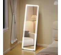 HOMCOM Specchio a Figura Intera con Luci, 150x50 cm Dimmer e Illuminazione | Libero in Piedi, Appoggiato o Montato a Parete per Camera da Letto, Soggiorno, Trasparente