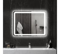 HOMCOM Specchio Bagno con Luce LED 60x80 cm, 3 Colori Dimmerabile, Memoria | Specchio da Parete, Antiappannamento, Interruttori Touch, Vetro Temperato, IP44, Orizzontale/Verticale