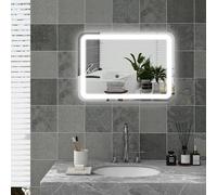 HOMCOM Specchio Bagno con Luce LED Dimmerabile, Specchio da Parete con Defog e Interruttore Touch, Luce a 3 Temperature e Antiappannamento, 70x50cm