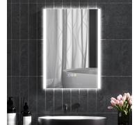 HOMCOM Specchio Bagno con Luce LED a 3 Colori, Luminosità Regolabile, Specchio da Parete in Vetro Temperato Reversibile, Funzione Memoria, Antiappannamento, Touch, IP44, 70x50 cm