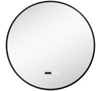 HOMCOM Specchio Bagno con Luce LED Regolabile, Antiappannamento e Display Tempo e Temperatura, Ø70 cm, Nero