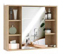 HOMCOM Specchio Bagno Contenitore, 3 Ripiani Laterali, Color Legno | Mobile Bagno con Specchio, Ripiani Regolabili Interno, 60x14.5x49.4 cm