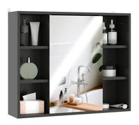 HOMCOM Specchio Bagno Contenitore, 3 Ripiani Laterali, Nero | Mobile Bagno con Specchio, Ripiani Regolabili Interno, 60x14.5x49.4 cm