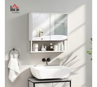 HOMCOM Specchio Bagno Contenitore a Parete con Soft Close, Mobile Bagno con Specchio, Mensola Regolabile e Ripiano Aperto, Specchiera Bagno in Legno e Acciaio, 60x16x60 cm, Bianco Scegli il mobile bag