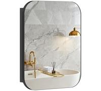 HOMCOM Specchio Bagno Contenitore con 2 Ante Soft Close, Mobile Bagno con Specchio, Ripiani Regolabili, Mobilettto Bagno da Parete Salvaspazio in Vetro, Nero