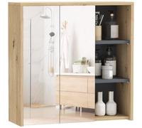 HOMCOM Specchio Bagno Contenitore con 2 Ante, 60x20x60 cm Mobile Bagno con Specchio, Scomparto Aperto, Mobiletto Bagno da Parete Salvaspazio in Vetro, Naturale