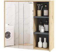 HOMCOM Specchio Bagno Contenitore con 2 Ante Vetro 60x20x60 cm Naturale | Mobile con Specchio, Scomparto Aperto, Mobiletto da Parete Salvaspazio, Specchiera Bagno
