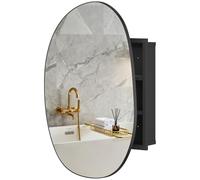 HOMCOM Specchio Bagno Contenitore con 3 Ripiani 61x12x79 cm in Vetro Nero | Mobile Bagno in Metallo con Specchio, Forma Irregolare, Mobilettto da Parete Salvaspazio