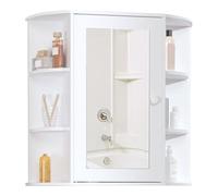 HOMCOM Specchio Bagno Contenitore con 6 Ripiani Aperti e 2 Chiusi, 66x17x63 cm Mobile Bagno con Specchio, Mobilettto da Parete in Vetro, Bianco