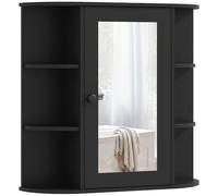 HOMCOM Specchio Bagno Contenitore con 6 Ripiani Aperti e 2 Chiusi, 66x17x63 cm Mobile Bagno con Specchio, Mobilettto da Parete in Vetro, Nero
