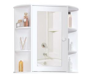 HOMCOM Specchio Bagno Contenitore con 6 Ripiani Aperti e 2 Chiusi, 66x17x63 cm Mobile Bagno con Specchio, Mobilettto da Parete in Vetro, Bianco