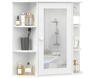 HOMCOM Specchio Bagno Contenitore con 6 Ripiani Aperti e 2 Chiusi Bianco