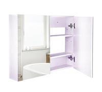 HOMCOM Specchio Bagno Contenitore con Ante a Chiusura Ammortizzata e Ripiani Regolabili, Specchiera Bagno con 3 Ripiani Interni in MDF e Vetro, 80x15x60 cm, Bianco