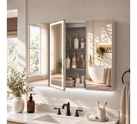 HOMCOM Specchio Bagno Contenitore con Luce LED a 3 Colori, 100x70cm, Bianco | Mobile Bagno con Specchio, Ante Soft Close, Antiappannamento, Memoria, Presa, Dimmerabile, Ripiani Regolabili, 6 Ganci