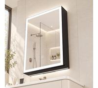 HOMCOM Specchio Bagno Contenitore con Luce LED a 3 Colori, 50x70cm, Nero | Mobile Bagno con Specchio, Anta Soft Close, Antiappannamento, Memoria, Presa, Dimmerabile, Ripiani Regolabili