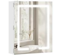 HOMCOM Specchio Bagno Contenitore con Luci LED, 50x15x60 cm Mobile Bagno con Specchio, Antiappannamento, Ripiani Regolabili, 3 Temperature di Colori Dimmabile, Mobilettto da Parete in Vetro, Bianco